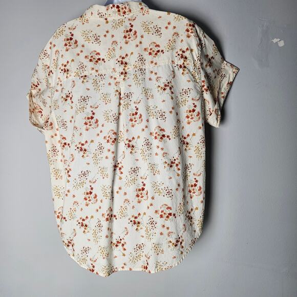 Orvis Women’s L Floral Button Front Shirt Cream Orange Cotton Modal Short Sleeve - Picture 4 of 9